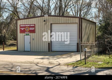 Volunteer fire department station building exterior or small firehouse in rural Alabama, USA. Stock Photo