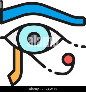 Eye of Horus, ancient egyptian moon flat color line icon. Stock Vector