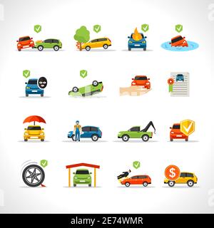 Car insurance thief and disaster protection icons set isolated vector illustration Stock Vector
