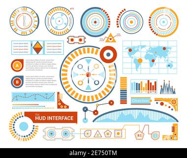 Hud virtual gaming panel interface blueprint flat futuristic vector illustration Stock Vector