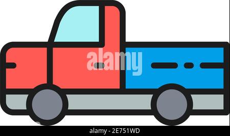 Pickup truck, pick-up car, vehicle flat color line icon. Stock Vector