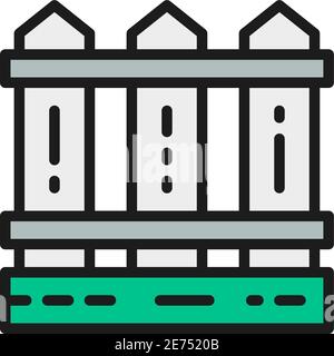 Wooden fence, garden fences flat color line icon. Isolated on white background Stock Vector