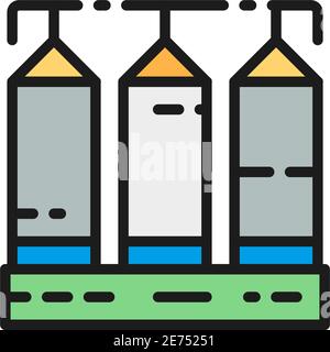 Grain silo, wheat factory, farm buildings flat color line icon. Stock Vector
