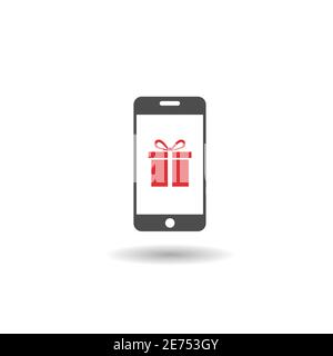 Phone with present box icon Stock Vector
