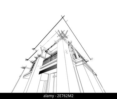 Abstract 3D wireframe architectural. Stock Photo