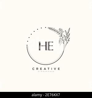 HE Beauty vector initial logo art, handwriting logo of initial signature, wedding, fashion, jewerly, boutique, floral and botanical with creative temp Stock Vector