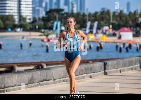 Junior triathlete Harry Bolton runs past the barriers during the 2XU  Triathlon Series 2021. (Photo by Alexander Bogatyrev / SOPA Images/Sipa USA  Stock Photo - Alamy