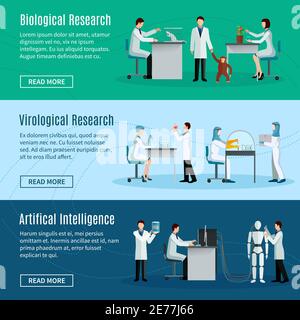 Artificial intelligence horizontal banners with scientists dna research ...