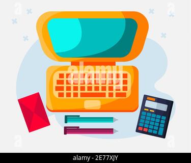 laptop top view for workspace concept vector illustration Stock Vector