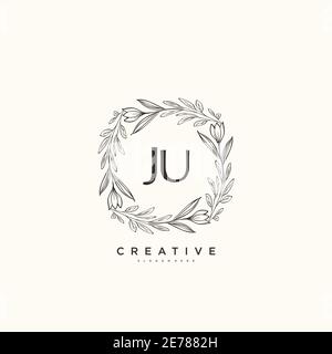 JU Beauty vector initial logo art, handwriting logo of initial signature, wedding, fashion, jewerly, boutique, floral and botanical with creative temp Stock Vector