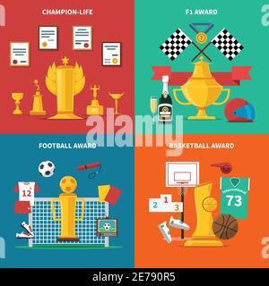 Sport awards icons set with football and basketball awards flat isolated vector illustration Stock Vector