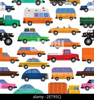 Cars seamless pattern with family cars vans and taxi flat isolated vector illustration Stock Vector