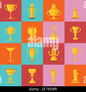 Different types of awards icons set with cups and goblets flat isolated vector illustration Stock Vector
