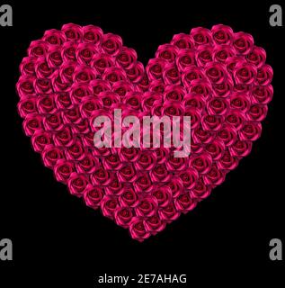 love concept image of heart shape made of red roses isolated on black background Stock Photo