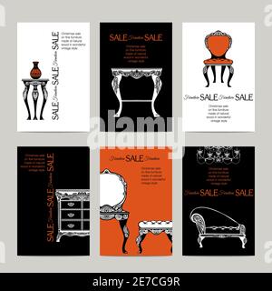 Hand drawn furniture banners in  baroque style for sale  vector illustration Stock Vector