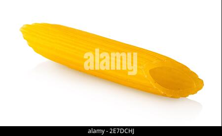 raw pasta penne rigate on white isolated background with clipping patch Stock Photo