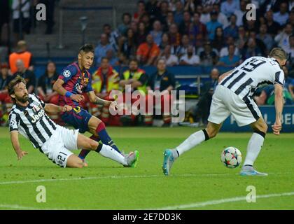 BERLIN, GERMANY - JUNE 6, 2015: Neymar pictured during the 2014/15 UEFA Champions League Final between Juventus Torino and FC Barcelona at Olympiastadion. Stock Photo