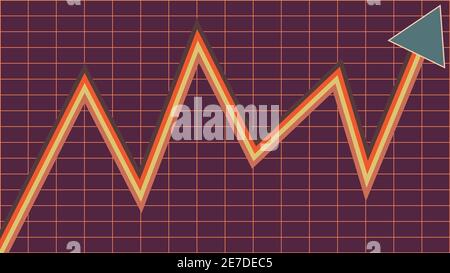 A retro colored upward trend arrow line chart. Stock Vector