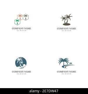 Set Palm tree summer logo template vector illustration Stock Vector