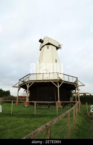 White smock windmill without sweeps, Woodchurch, Ashfrod, Kent, England, United Kingdom Stock Photo