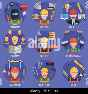 Worker decorative icons set with handyman architect and builder avatars isolated vector illustration Stock Vector