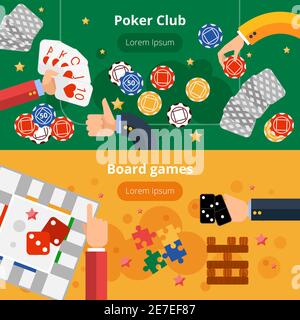 Online poker club and board gambling games interactive webpage two flat banners design abstract isolated vector illustration Stock Vector