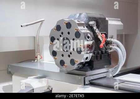 Electro mechanical turret tool head of cnc turning milling lathe machine Stock Photo