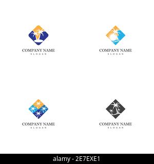 Set Palm tree summer logo template vector illustration Stock Vector