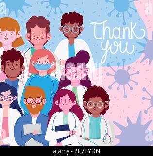 thank you, doctor nurses and medical personnel team for fighting the coronavirus vector illustration Stock Vector