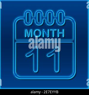 A calendar in the design of a blue neon sign shows the Month 11 Stock Photo