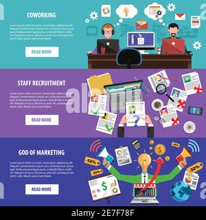 International freelance specialist search and recruitment interactive webpage design flat horizontal  banners collection abstract isolated vector illu Stock Vector