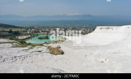 Viewpoint to surrounding landscape at Pamukkale, Denizli, Turkey Stock Photo