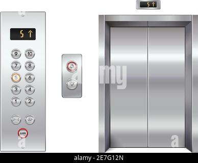 Elevator design set with closed doors and button panel isolated vector illustration Stock Vector