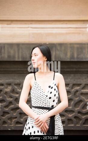 Photo shoot with a young Asian lady at Old Treasury Building in Melbourne CBD Stock Photo