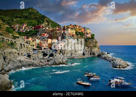 Cinque Terre Italy Sunset Sea Stock Photo