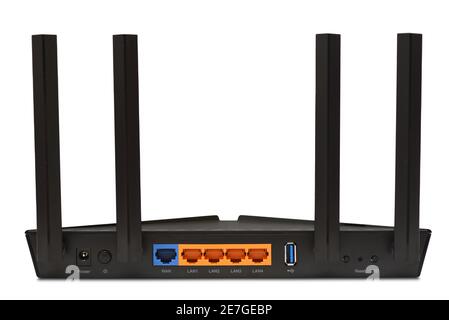 Modern Wi-Fi router with USB port for accessing the disk over the network Stock Photo