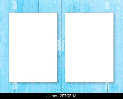Two blank frame billboard mockup on blue wood background. space for text or design Stock Photo