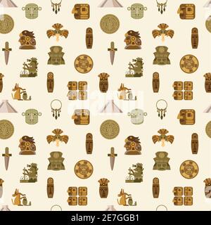 Maya seamless pattern with flat indian mythology symbols vector illustration Stock Vector