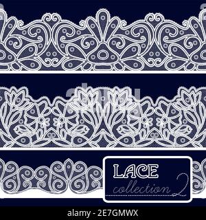 Old style decorative lace seamless borders set isolated vector illustration Stock Vector