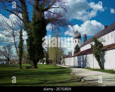 Fraueninsel. Bavaria, Germany - 08th August 2018: A german photographer visiting the little island, taking pictures of the monastery. Stock Photo