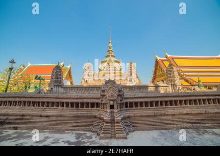 Angkor Wat Model with Phra Sawet Kudakhan Wihan Yot at Wat Phra Kaew (Temple of the Emerald Buddha) within Grand Palace Area in Bangkok, Thailand