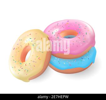 Realistic 3d sweet tasty donut background. Can be used for dessert menu ...