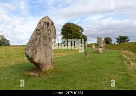 Some stones that make up the outer circle of stones, part of the Avebury Henge & Stone Circles site, Wiltshire, England. Stock Photo