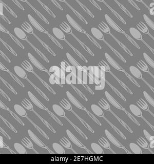 Food Seamless Pattern for Cafe. Fork Spoon Knife Logo Design Isolated on Grey Background Stock Photo