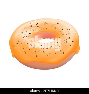 Realistic 3d sweet tasty donut with caramel icing. Vector illustration Stock Vector