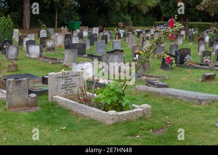 The final resting place of John Ronald Reuel Tolkien (Beren) and his wife, Edith Tolkien (Luthien), Wolvercote Cemetery, Oxford, Oxfordshire, UK. Stock Photo