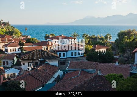 Panorama of the historic city center and old harbor in Antalya, Turkey Stock Photo