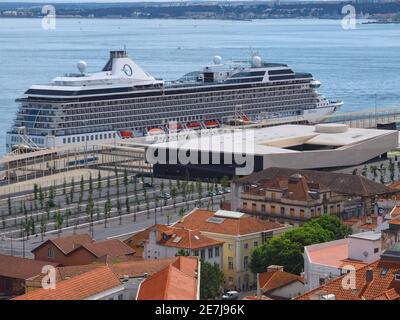 Oceania Cruises Marina Cruise ship in the harbor of Lisbon in Portugal Stock Photo