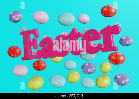 Simple Colorful Chocolate Easter Egg Scene. 3D Illustration Stock Photo