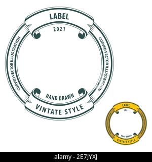 Vintage style label. Different color retro ribbon. Round badge vector illustration. Part of set. Stock Vector